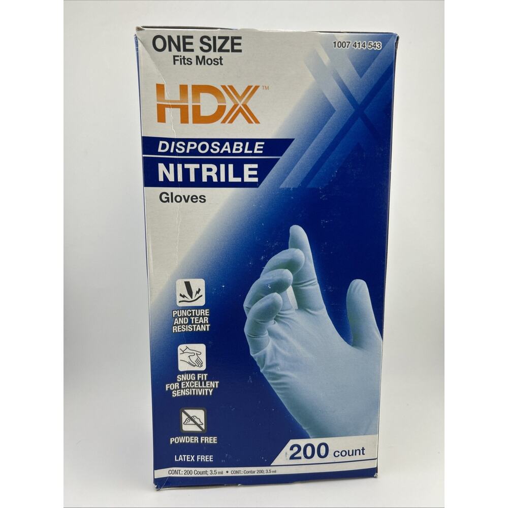 HDX One Size Fits Most Disposable Nitrile Gloves Powder & Latex Free 200 Count